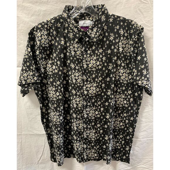 Onia Mens Short Sleeve Shirt Large Floral Black Brown - Picture 1 of 5